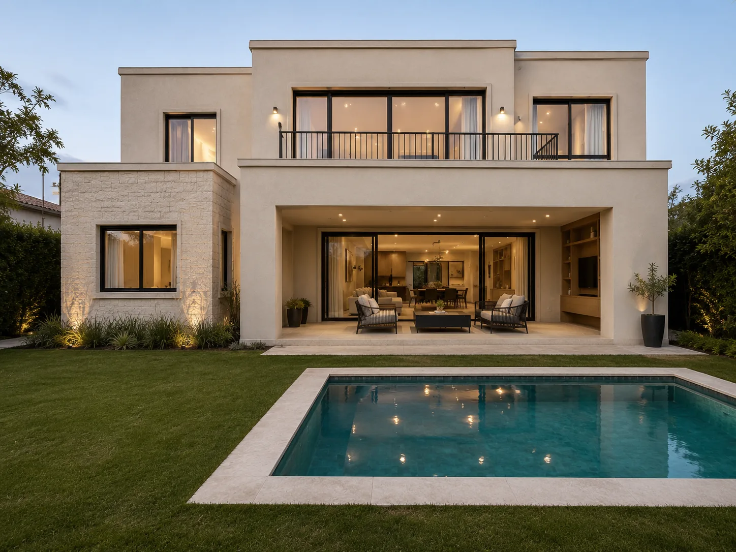 Двухэтажный дом с бассейном в тихом районе